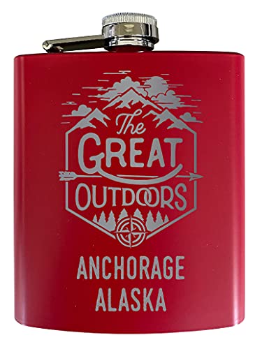 Anchorage Alaska Laser Engraved Explore the Outdoors Souvenir 7 oz Stainless Steel 7 oz Flask Red