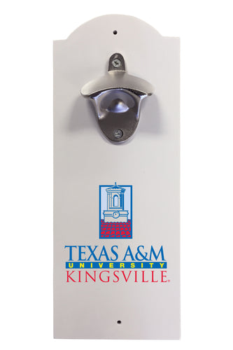 Texas A&M Kingsville Javelinas Wall-Mounted Bottle Opener – Sturdy Metal with Decorative Wood Base for Home Bars, Rec Rooms & Fan Caves