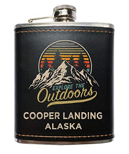 Cooper Landing Alaska Black Leather Wrapped Flask