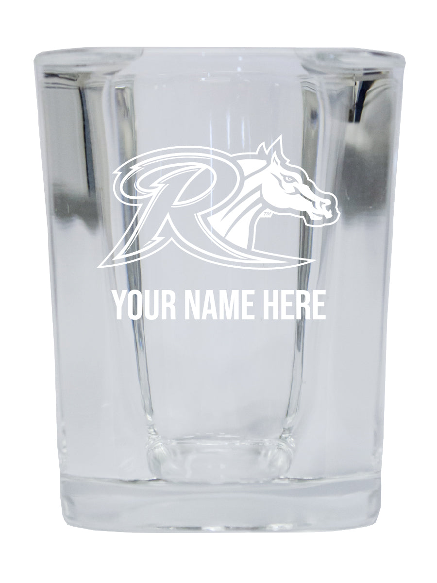 Personalized Customizable Rider University Broncs Etched Stemless Shot Glass 2 oz With Custom Name