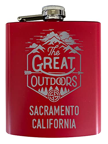 Sacramento California Laser Engraved Explore the Outdoors Souvenir 7 oz Stainless Steel 7 oz Flask Red