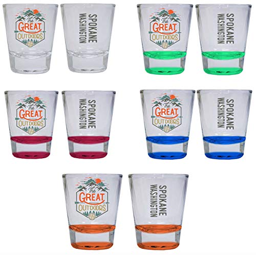Spokane Washington The Great Outdoors Camping Adventure Souvenir Round Shot Glass (4-Pack One of Each: Red, Blue, Orange, Green, 4)