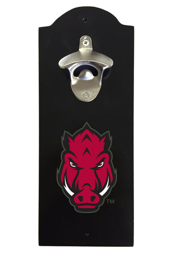Arkansas Razorbacks Wall-Mounted Bottle Opener – Sturdy Metal with Decorative Wood Base for Home Bars, Rec Rooms & Fan Caves