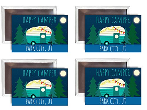 Park City Utah Souvenir 2x3-Inch Fridge Magnet Happy Camper Design 4-Pack