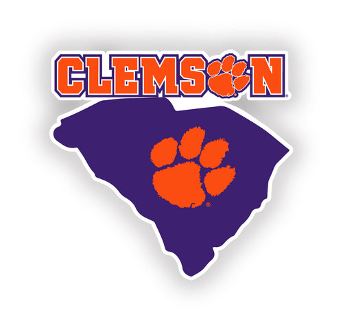 Clemson Tigers 4-Inch State Shape NCAA Vinyl Decal Sticker for Fans, Students, and Alumni