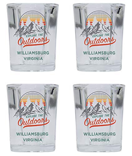 Williamsburg Virginia Explore the Outdoors Souvenir 2 Ounce Square Base Liquor Shot Glass 4-Pack