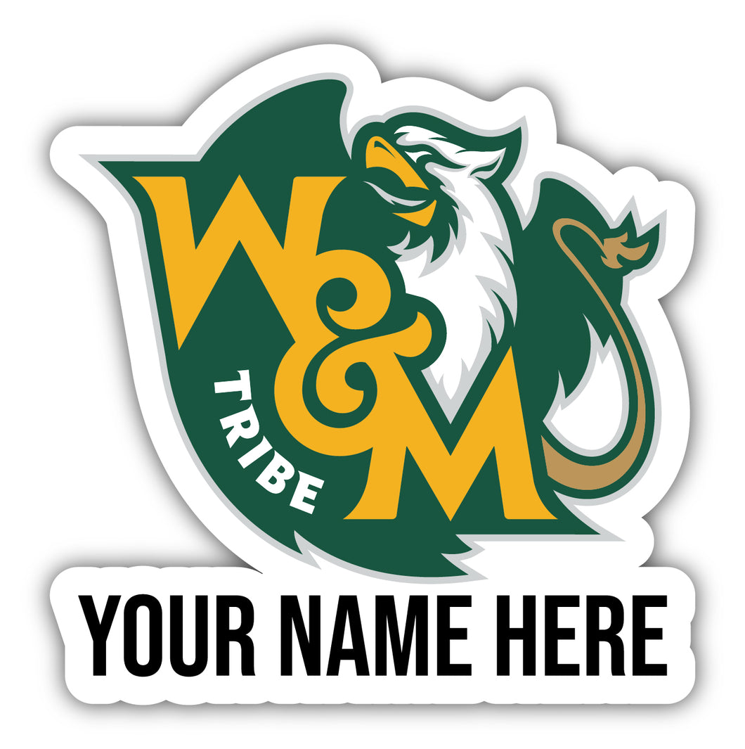 William and Mary 9x14-Inch Mascot Logo NCAA Custom Name Vinyl Sticker - Personalize with Name