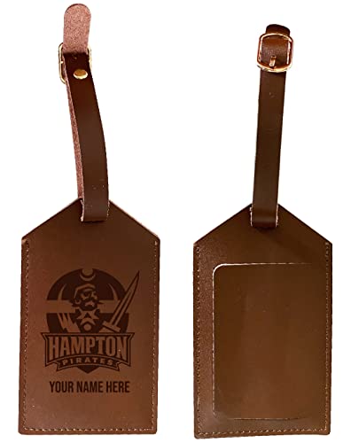 Hampton University Premium Leather Luggage Tag - Laser-Engraved Custom Name Option