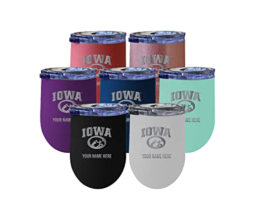 Custom Iowa Hawkeyes NCAA Etched Wine Tumbler - 12oz Personalized Stainless Steel Insulated Cup