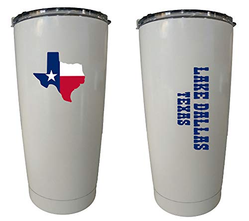 R and R Imports Lake Dallas Texas 20 oz White Insulated Stainless Steel Tumbler State Flag Design White.