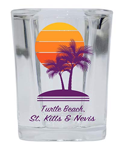 Turtle Beach St. Kitts & Nevis Souvenir 2 Ounce Square Shot Glass Palm Design