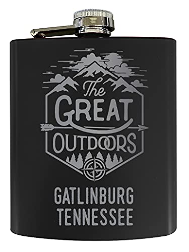 Gatlinburg Tennessee Laser Engraved Explore the Outdoors Souvenir 7 oz Stainless Steel 7 oz Flask Black