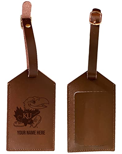 Kansas Jayhawks Premium Leather Luggage Tag - Laser-Engraved Custom Name Option