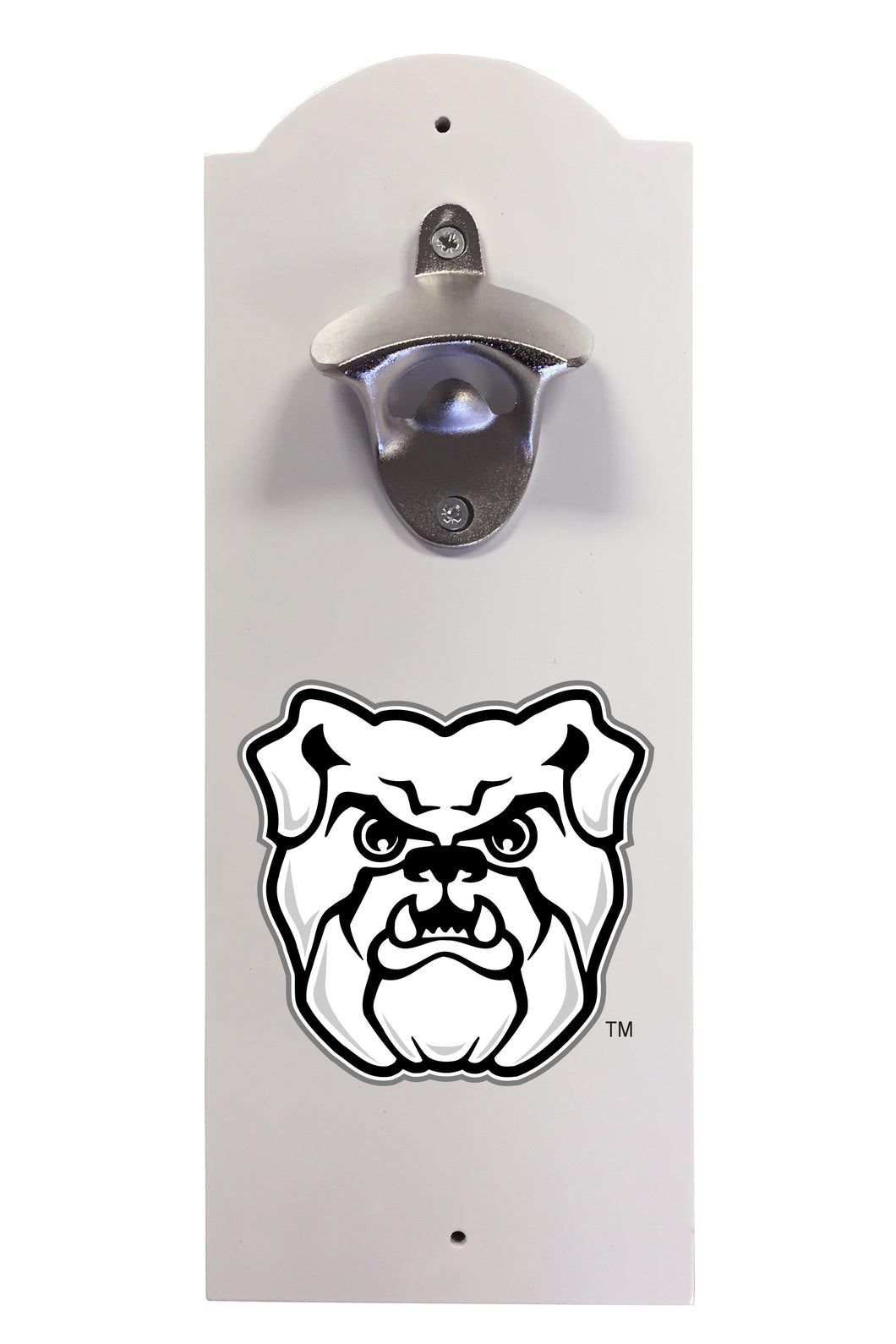 Butler Bulldogs Wall-Mounted Bottle Opener – Sturdy Metal with Decorative Wood Base for Home Bars, Rec Rooms & Fan Caves