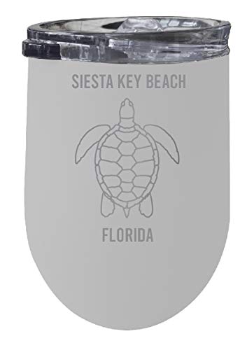 R and R Imports Siesta Key Beach Florida 12 oz White Laser Etched Insulated Wine Stainless Steel