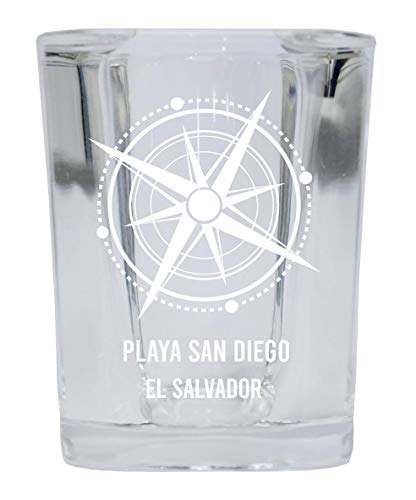 Playa San Diego Souvenir 2 Ounce Square Shot Glass laser etched Compass Design