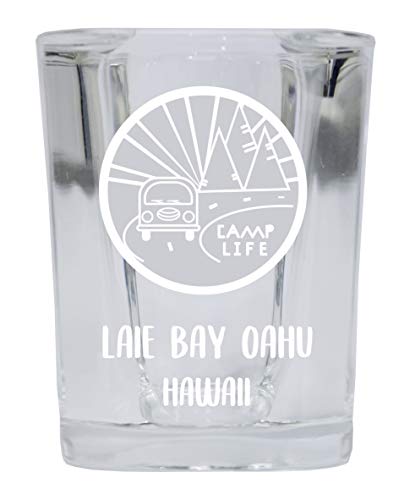Laie Bay Oahu Hawaii Souvenir Laser Engraved 2 Ounce Square Base Liquor Shot Glass Camp Life Design