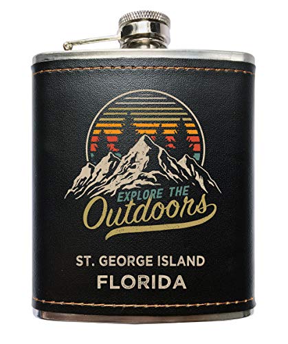 St George Island Florida Black Leather Wrapped Flask