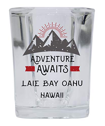 Laie Bay Oahu Hawaii Souvenir 2 Ounce Square Base Liquor Shot Glass Adventure Awaits Design