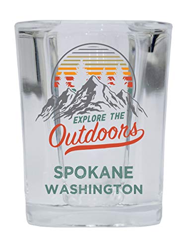 Spokane Washington Explore the Outdoors Souvenir 2 Ounce Square Base Liquor Shot Glass