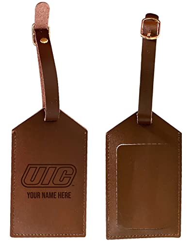 University of Illinois at Chicago Premium Leather Luggage Tag - Laser-Engraved Custom Name Option