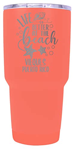 Vieques Puerto Rico Souvenir Laser Engraved 24 Oz Insulated Stainless Steel Tumbler Coral