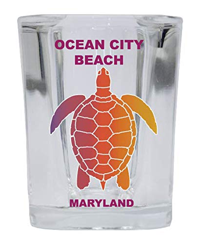 OCEAN CITY BEACH Maryland Square Shot Glass Rainbow Turtle Design