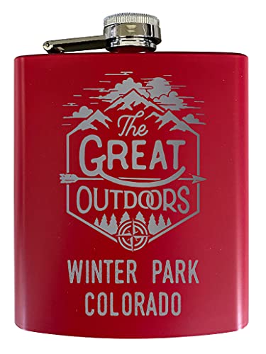 Winter Park Colorado Laser Engraved Explore the Outdoors Souvenir 7 oz Stainless Steel 7 oz Flask Red