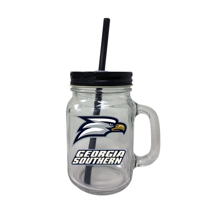 Georgia Southern Eagles NCAA Iconic Mason Jar Glass - Officially Licensed Collegiate Drinkware with Lid and Straw 