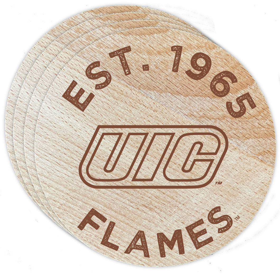 University of Illinois at Chicago Officially Licensed Wood Coasters (4-Pack) - Laser Engraved, Never Fade Design