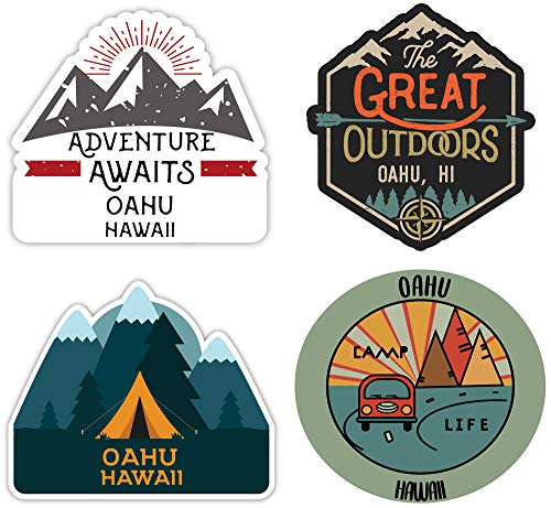 Oahu Hawaii Souvenir 4-Inch Each Vinyl Decal Sticker 4-Pack
