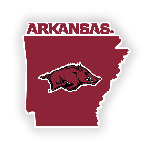 Arkansas Razorbacks 4-Inch State Shape NCAA Vinyl Decal Sticker for Fans, Students, and Alumni