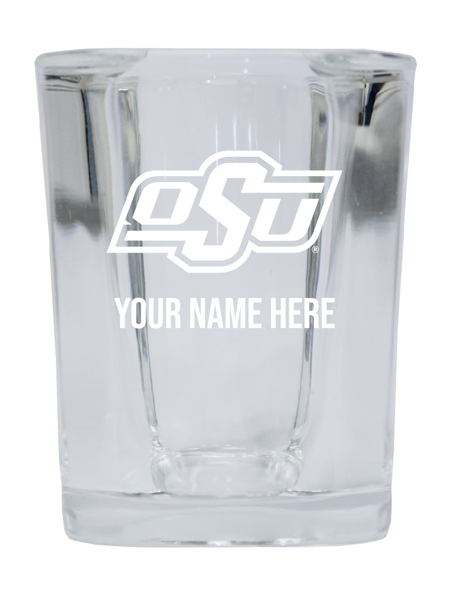 Personalized Customizable Oklahoma State Cowboys Etched Stemless Shot Glass 2 oz With Custom Name