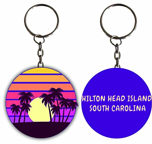 Hilton Head Island South Carolina Sunset Palm Metal Keychain