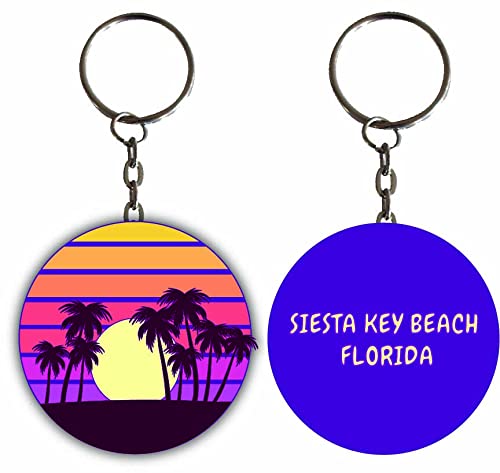 Siesta Key Beach Florida Sunset Palm Metal Keychain
