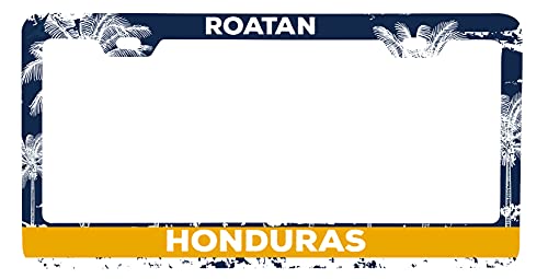 Roatan Honduras Metal License Plate Frame Distressed Palm Design