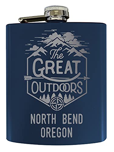 North Bend Oregon Laser Engraved Explore the Outdoors Souvenir 7 oz Stainless Steel 7 oz Flask Navy