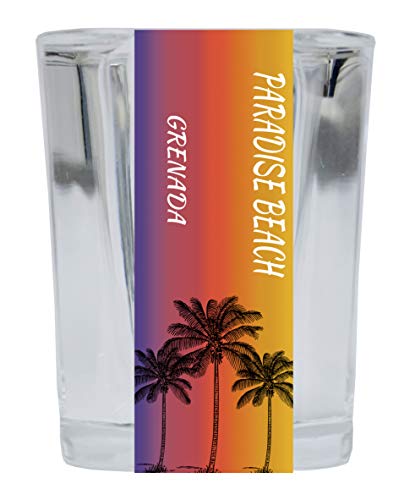 Paradise Beach Grenada 2 Ounce Square Shot Glass Palm Tree Design