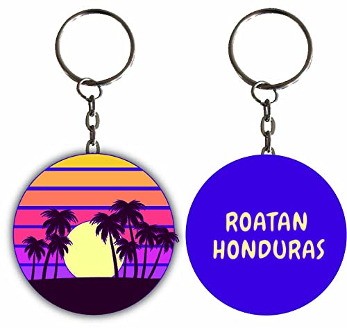 Roatan Honduras Sunset Palm Metal Keychain
