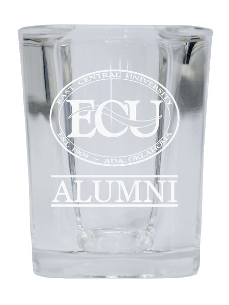 NCAA East Central University Tigers Alumni 2oz Laser Etched Square Shot Glass 4-Pack