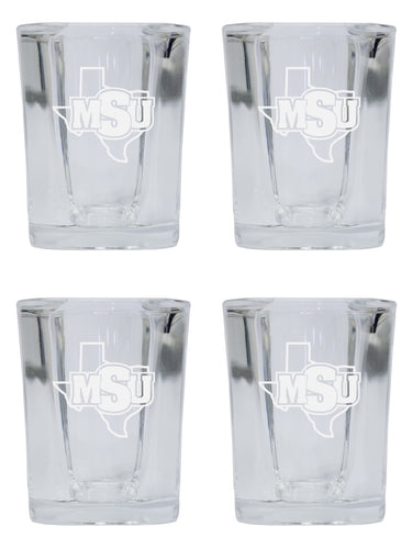 Midwestern State University Mustangs NCAA Collector's Edition 2oz Square Shot Glass - Laser Etched Logo 4-Pack