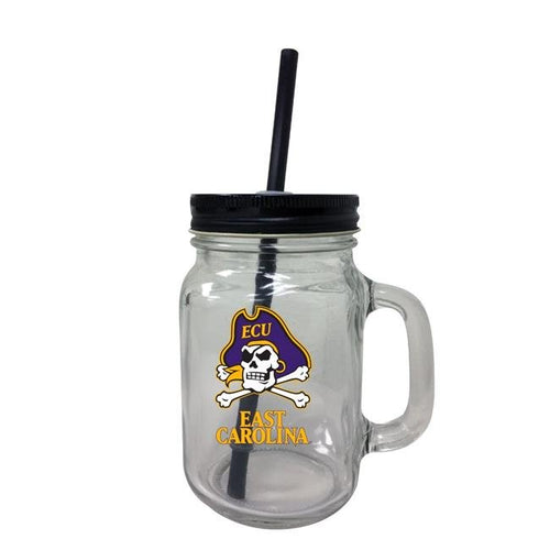 East Carolina Pirates NCAA Iconic Mason Jar Glass - Officially Licensed Collegiate Drinkware with Lid and Straw 