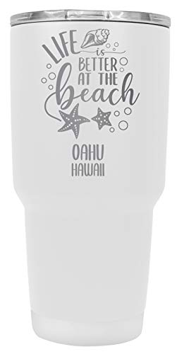 Oahu Hawaii Souvenir Laser Engraved 24 Oz Insulated Stainless Steel Tumbler White White.