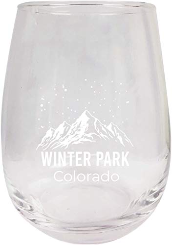 Winter Park Colorado Ski Adventures Etched Stemless Wine Glass 9 oz 2-Pack