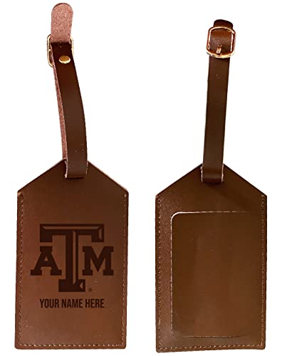 Texas A&M Aggies Premium Leather Luggage Tag - Laser-Engraved Custom Name Option