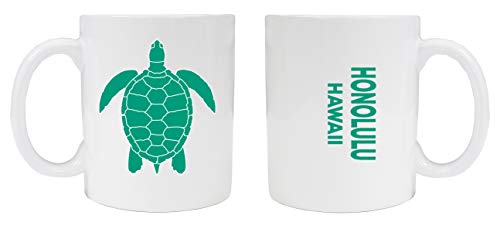 Honolulu Hawaii Souvenir White Ceramic Coffee Mug 2 Pack Turtle Design