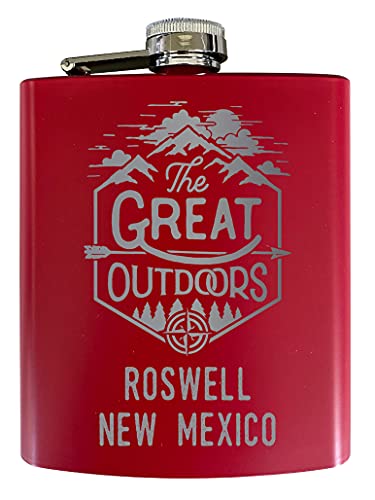 Roswell New Mexico Laser Engraved Explore the Outdoors Souvenir 7 oz Stainless Steel 7 oz Flask Red