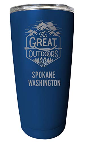 R and R Imports Spokane Washington Etched 16 oz Stainless Steel Insulated Tumbler Outdoor Adventure Design Navy.