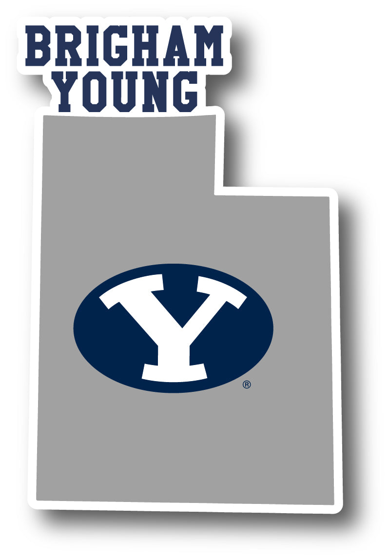 Brigham Young Cougars 4-Inch State Shape NCAA Vinyl Decal Sticker for Fans, Students, and Alumni