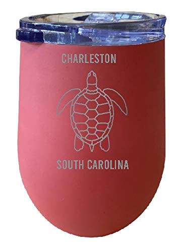 R and R Imports Charleston South Carolina Souvenir 12 oz Coral Laser Etched Insulated Wine Stainless Steel Turtle Design